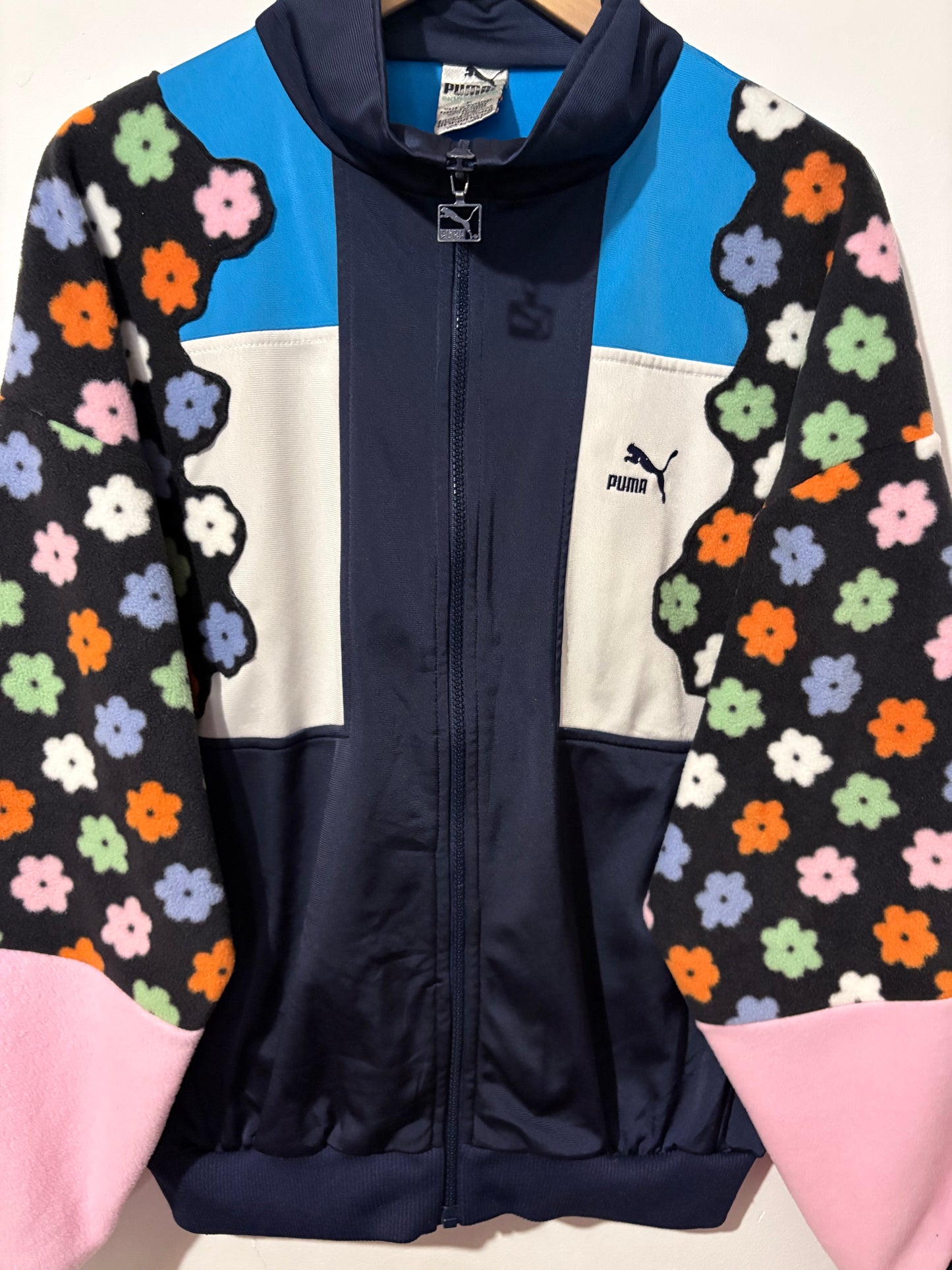 Vintage Y2K Puma flower floral pastel fleece patchwork track jacket.