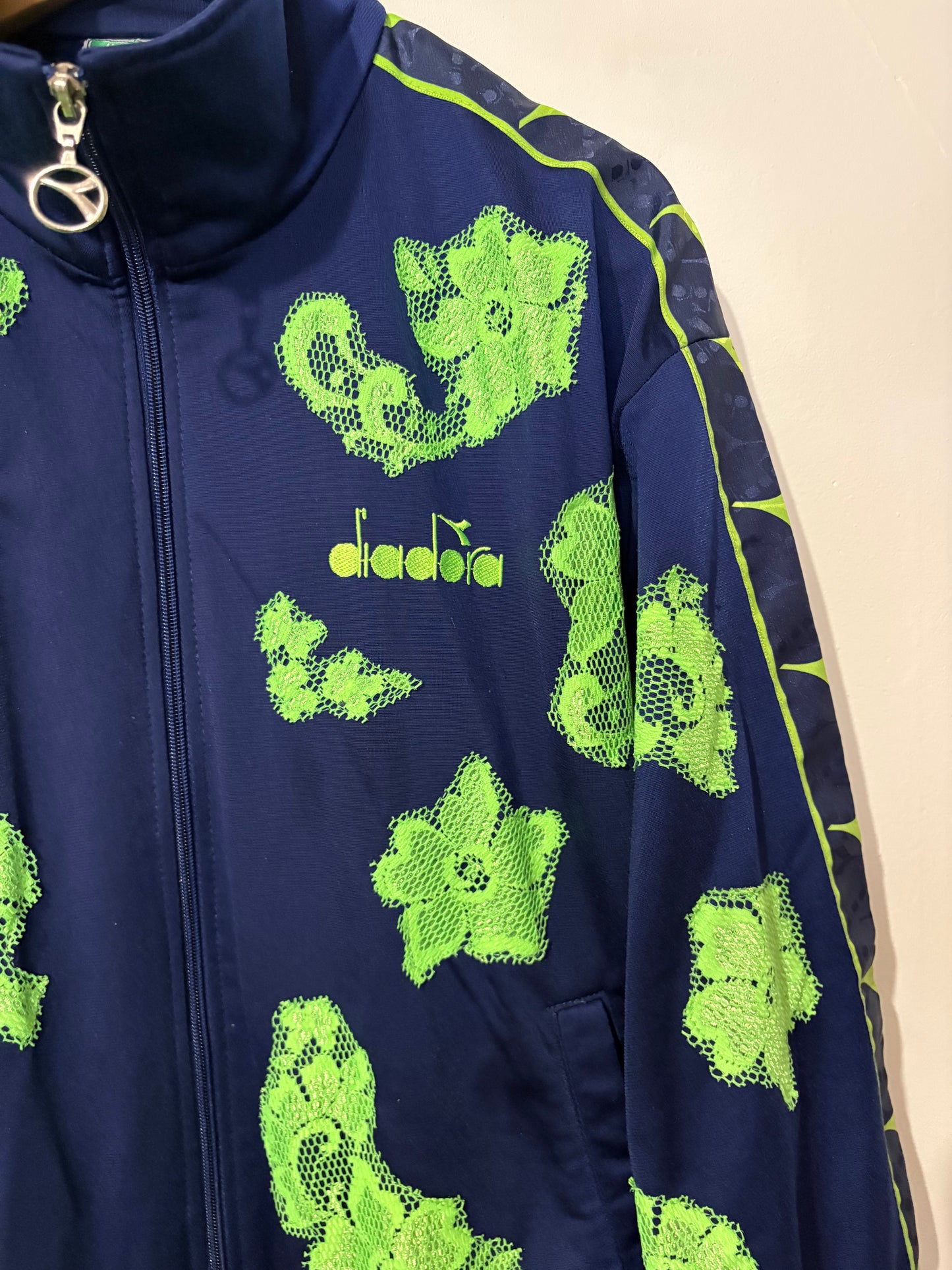 Vintage Y2K diadora lime green  lace patchwork track jacket.