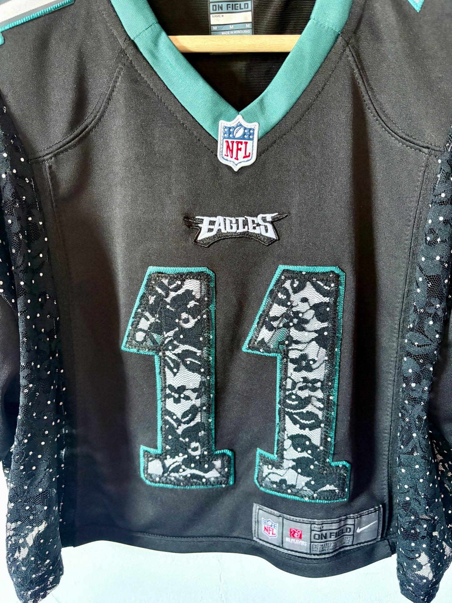Vintage Y2K Nike NFL Philadelphia Eagles polka dot lace sheer mesh cropped jersey tshirt.