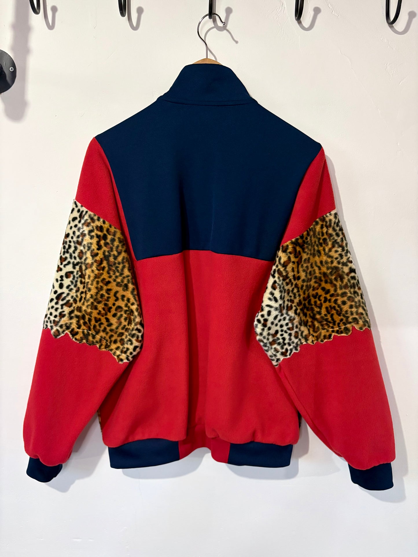Vintage Y2K Adidas cheetah leopard short fur patchwork 1/4 zip track jacket sweatshirt.