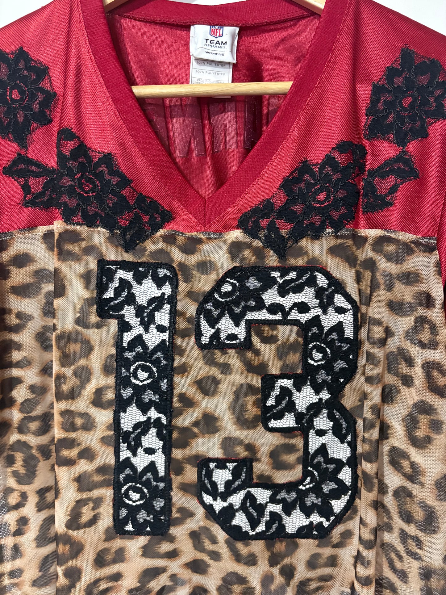 Vintage Y2K NFL Arizona Cardinals leopard print sheer mesh lace cropped jersey tshirt.