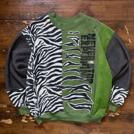 North Face zebra stripe fleece sweatshirt