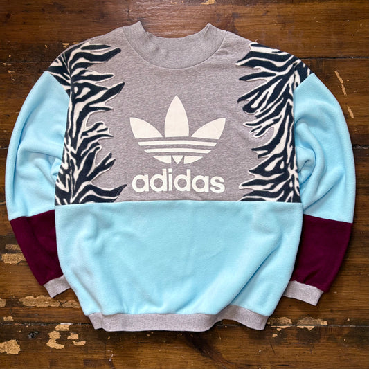 Adidas zebra stripe fleece sweatshirt.