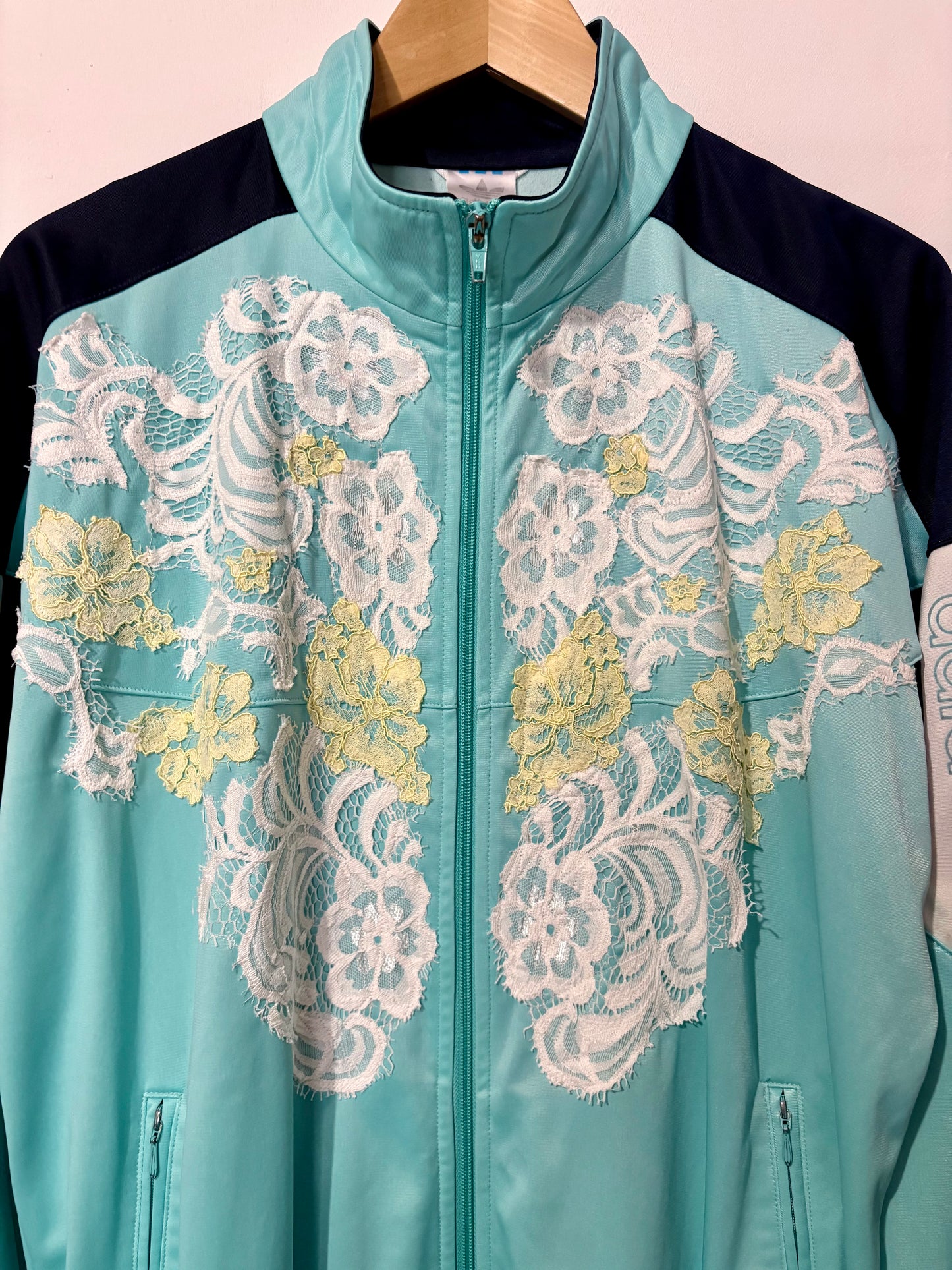 Vintage Y2K adidas pastel lace patchwork track jacket.