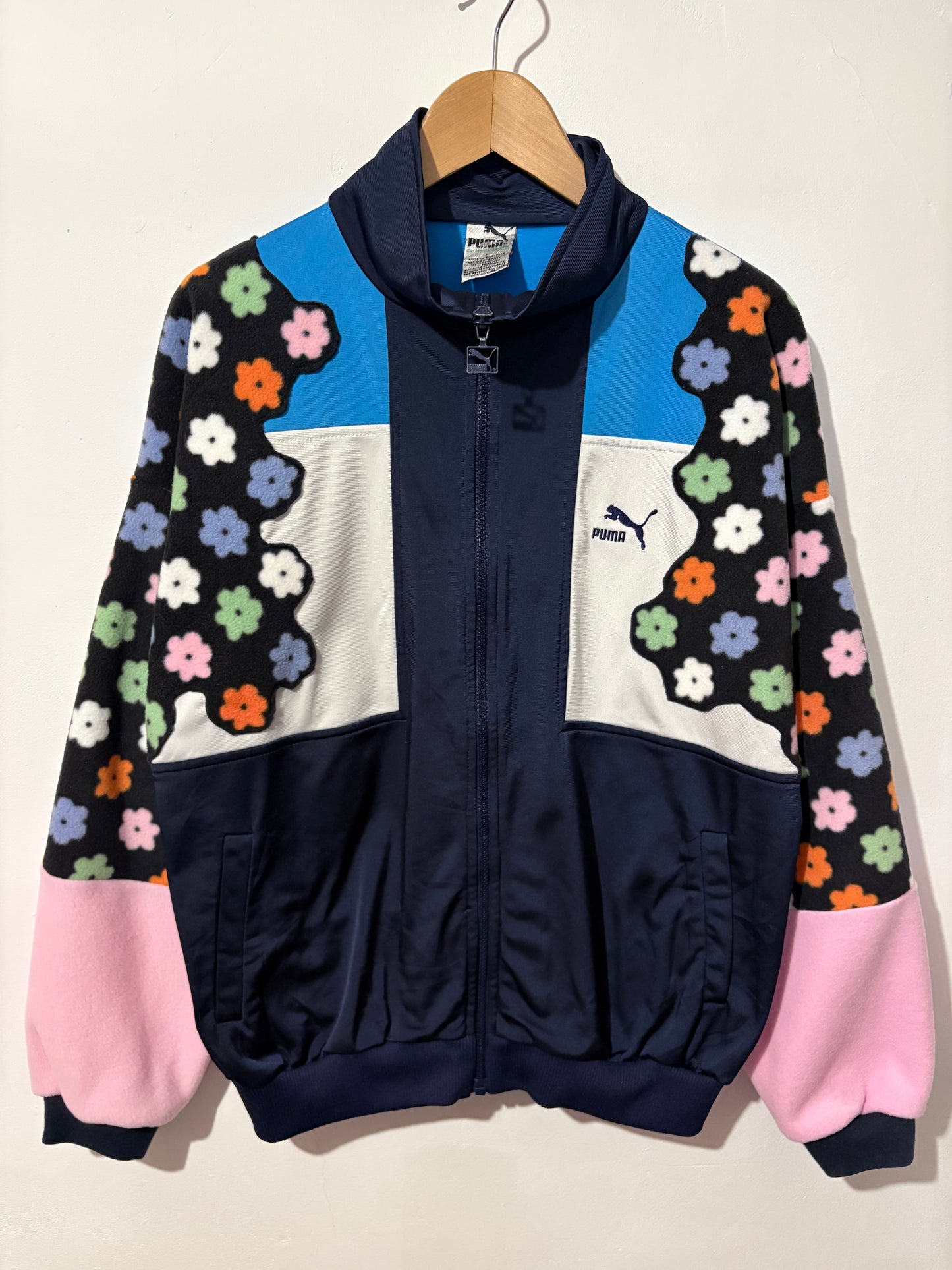 Vintage Y2K Puma flower floral pastel fleece patchwork track jacket.