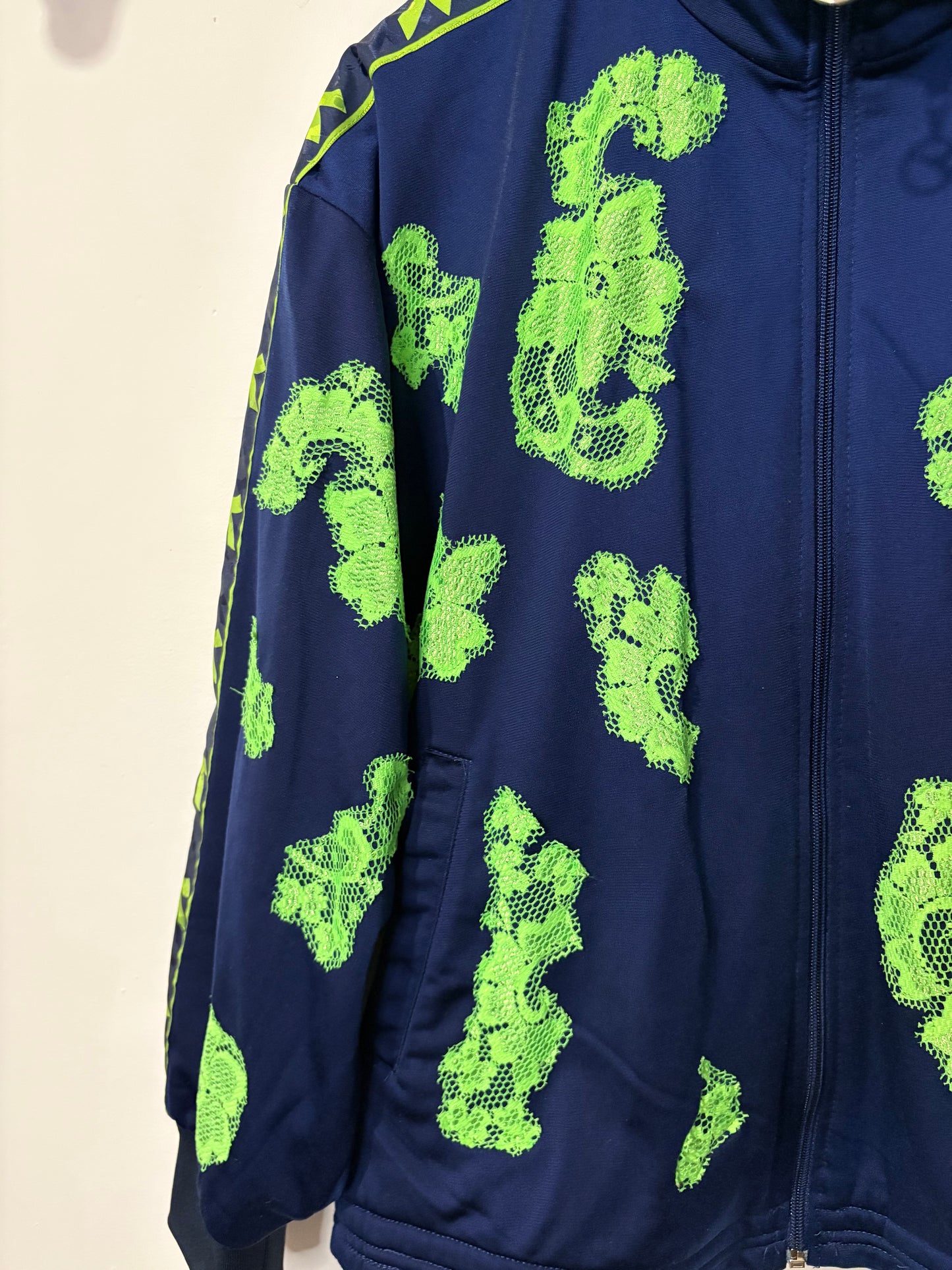 Vintage Y2K diadora lime green  lace patchwork track jacket.