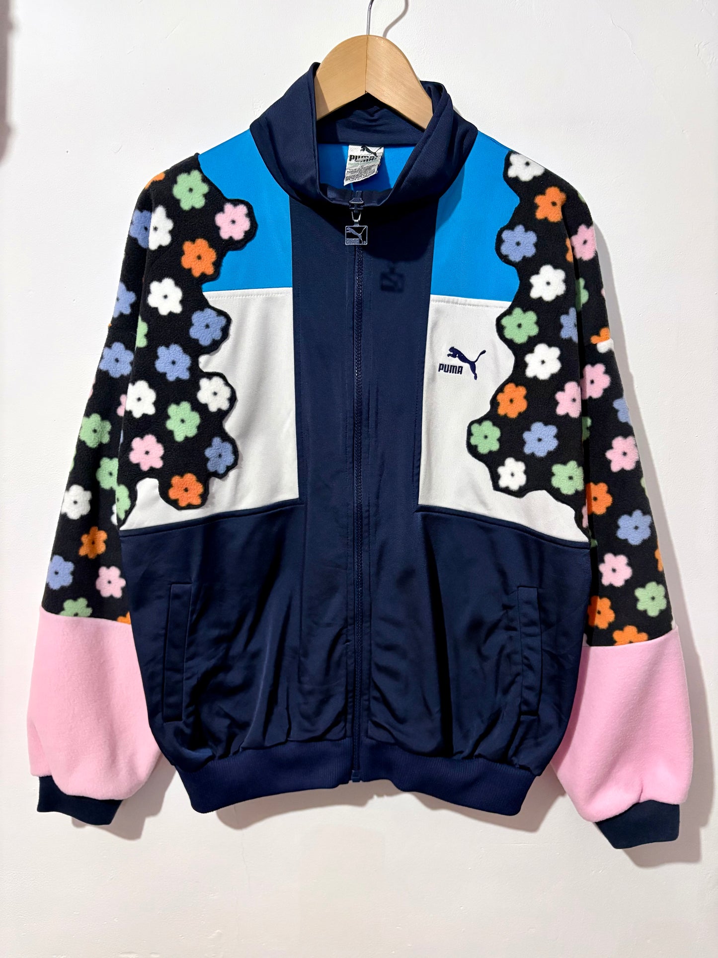 Vintage Y2K Puma flower floral pastel fleece patchwork track jacket.