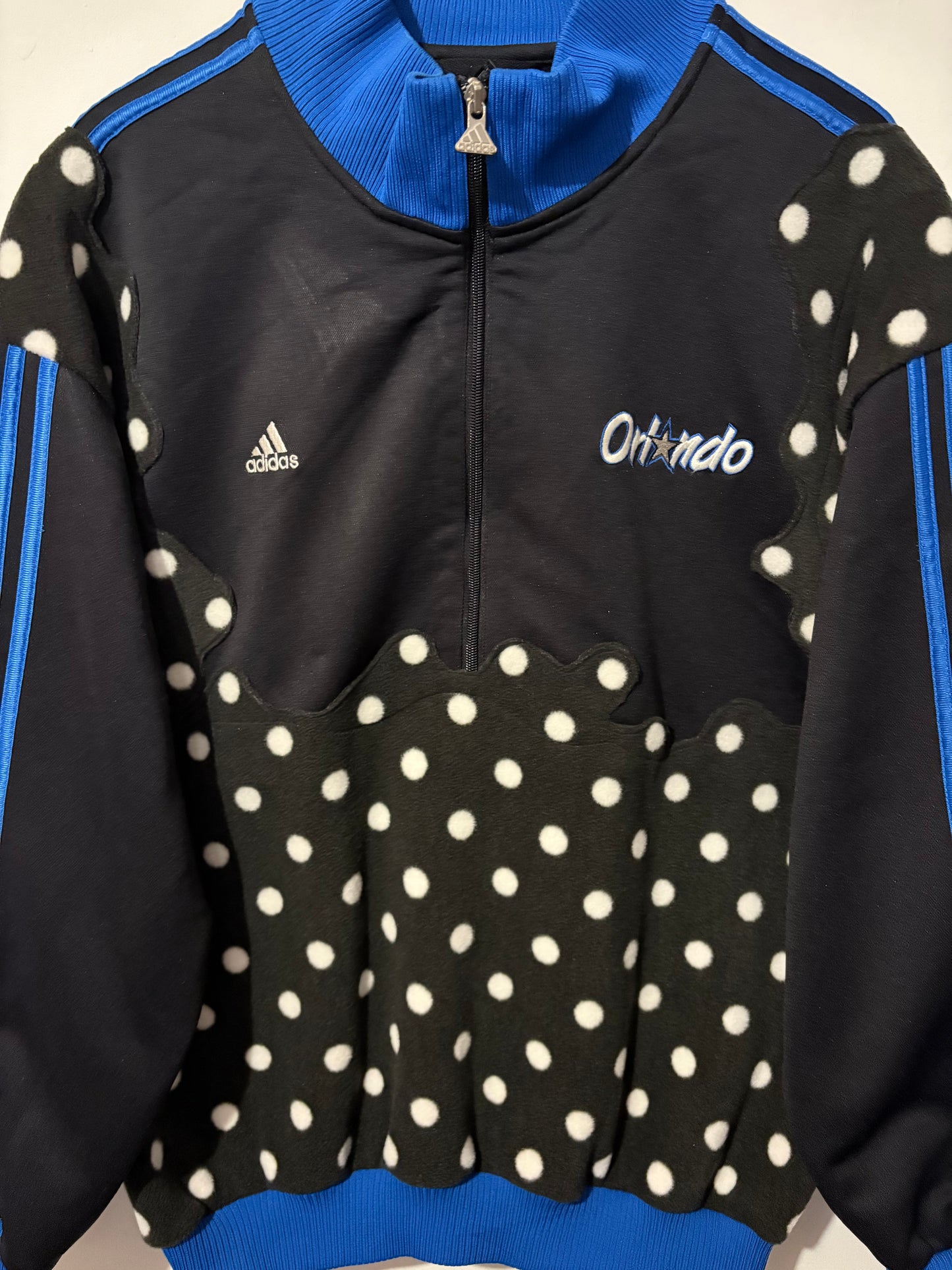 Vintage Y2K Adidas Orlando Magic NBA polka dot fleece patchwork 1/2 zip track jacket sweatshirt.
