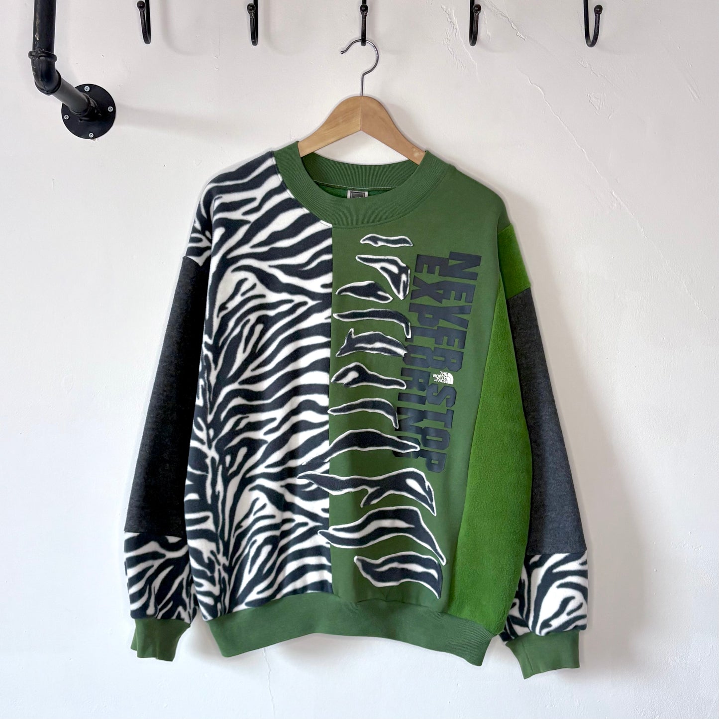 North Face zebra stripe fleece sweatshirt