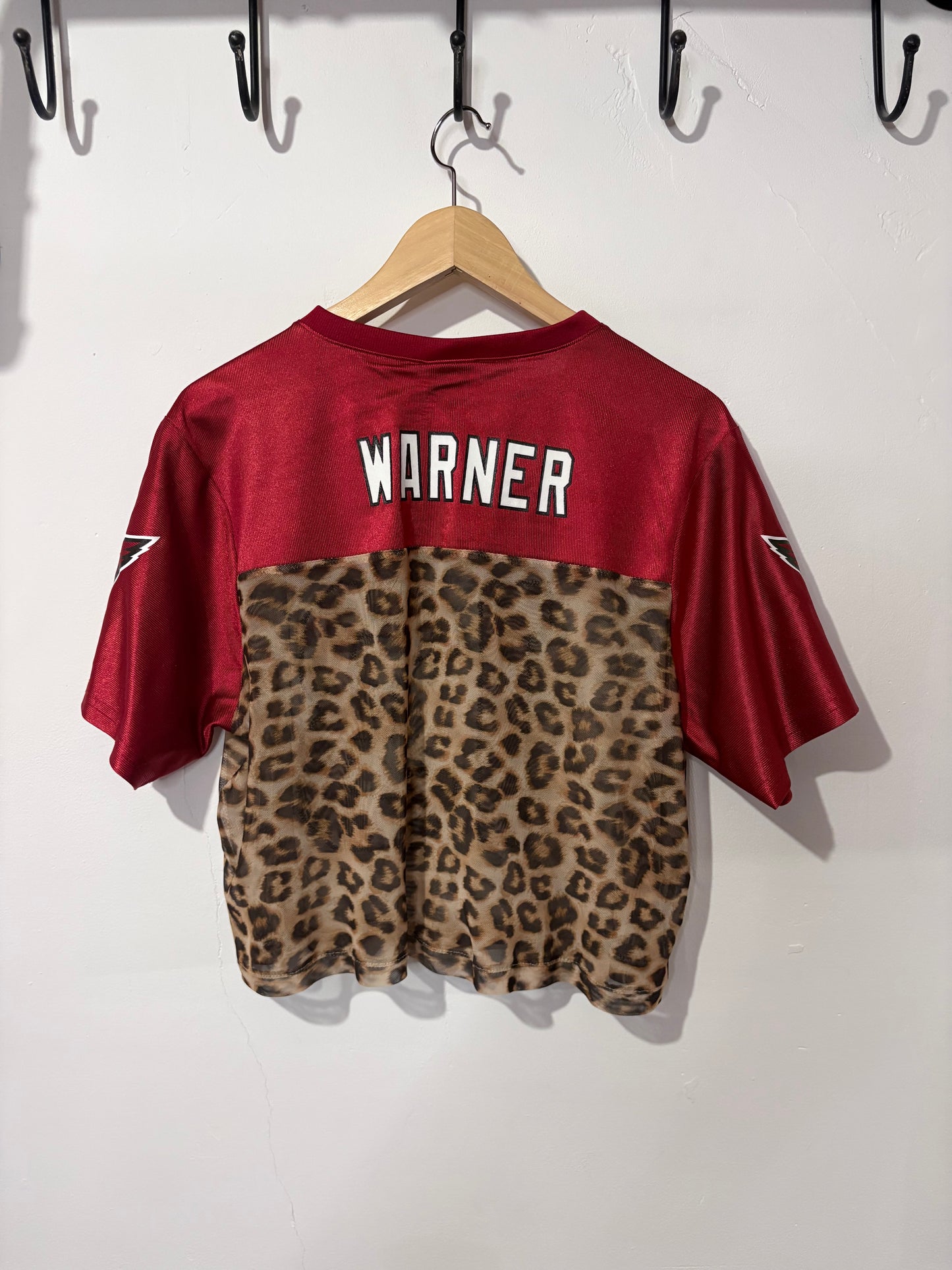Vintage Y2K NFL Arizona Cardinals leopard print sheer mesh lace cropped jersey tshirt.