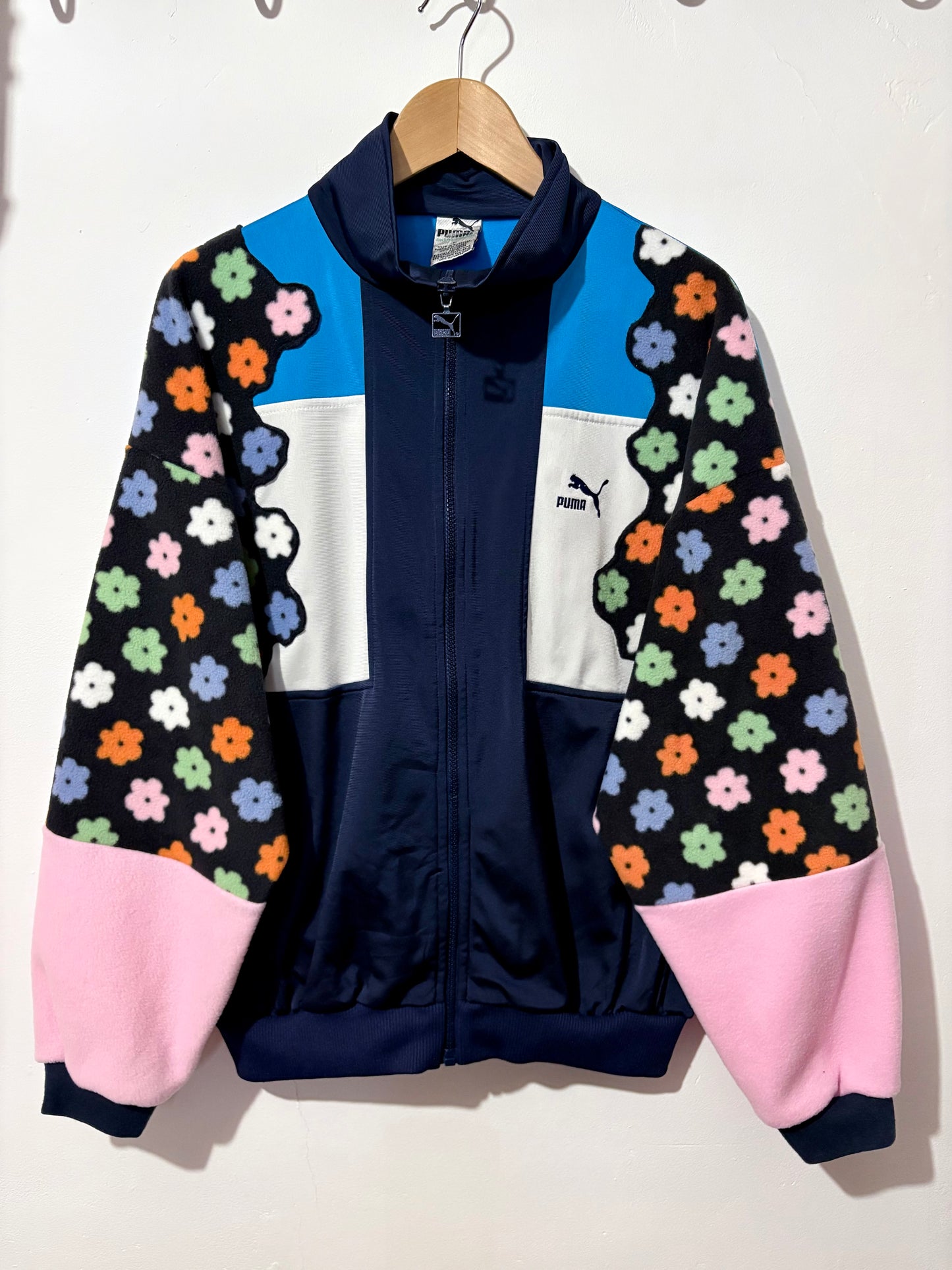 Vintage Y2K Puma flower floral pastel fleece patchwork track jacket.