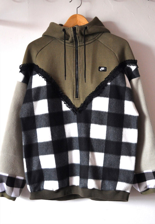 Y2K vintage reworked Nike check lace frill 1/4 zip hoodie.