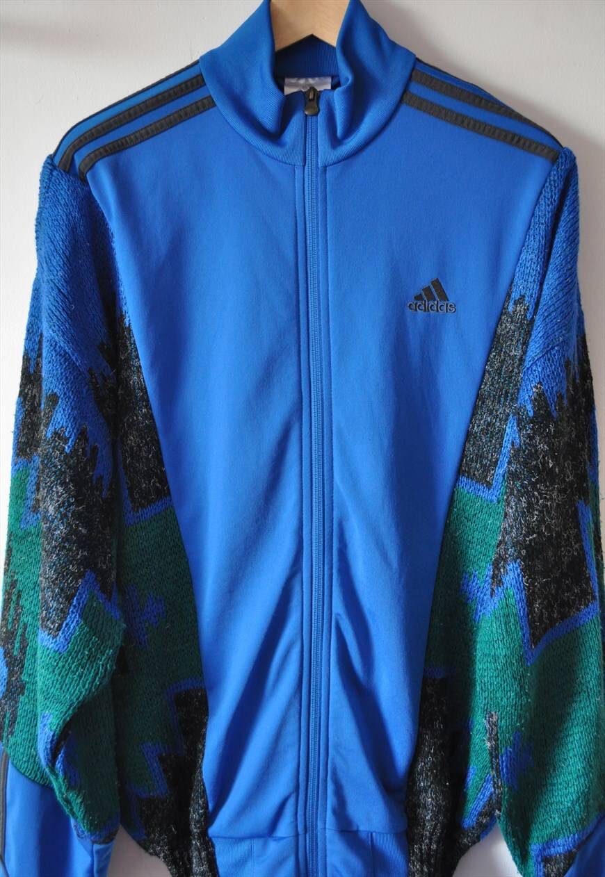 90's vintage adidas reworked track jacket crazy pattern knit.