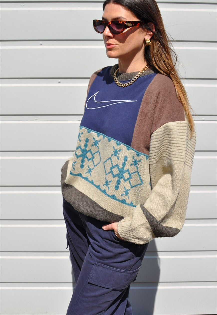 90's vintage Nike reworked abstract pattern knit sweatshirt.