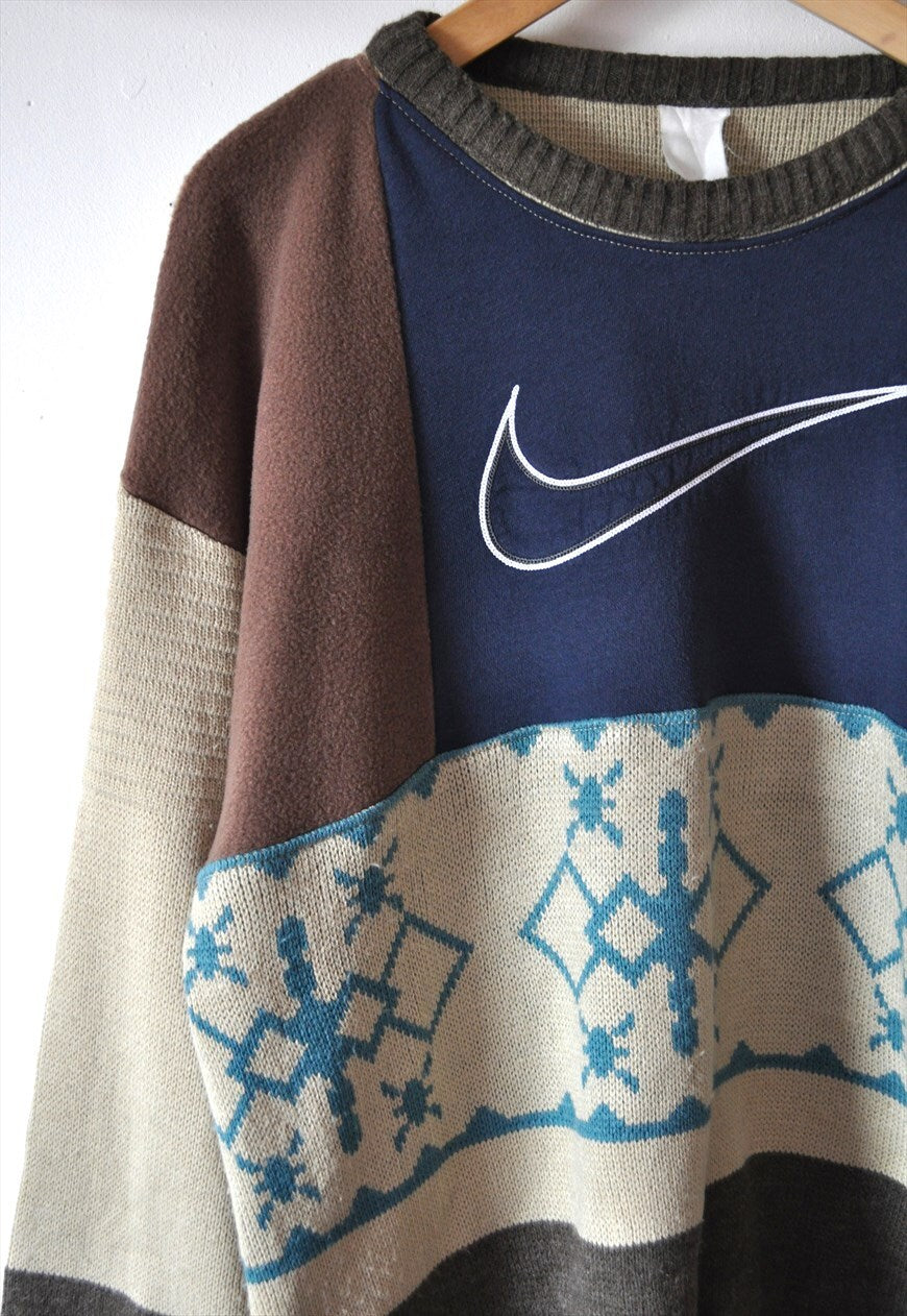 90's vintage Nike reworked abstract pattern knit sweatshirt.