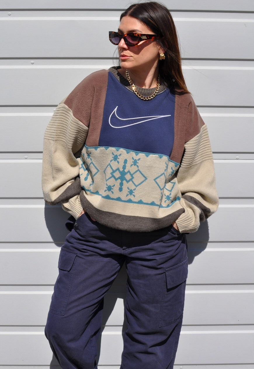 90's vintage Nike reworked abstract pattern knit sweatshirt.