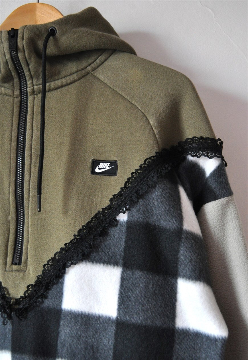 Y2K vintage reworked Nike check lace frill 1/4 zip hoodie.