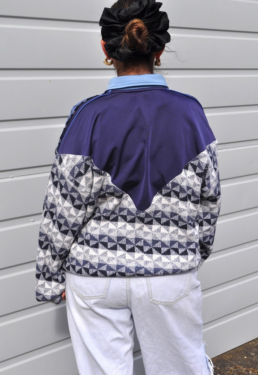 90's vintage Asics reworked track jacket crazy pattern knit.