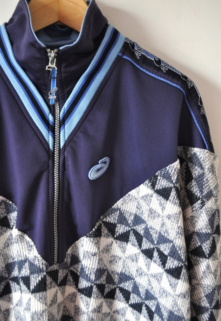 90's vintage Asics reworked track jacket crazy pattern knit.